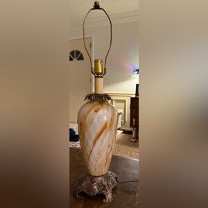 MCM marble glazed ceramic ginger jar brass lamp, 1960s or 1970s Amber working